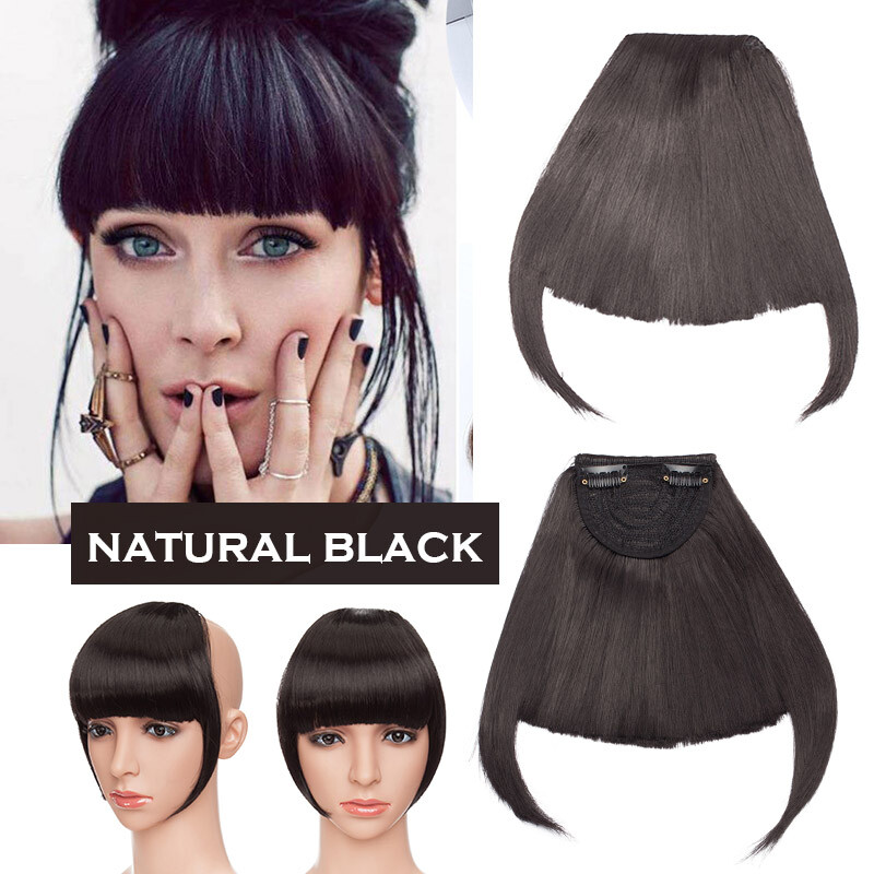 US Topper Neat Bangs Hair Extension Clip in Fringe Fake Hair piece As Real Human