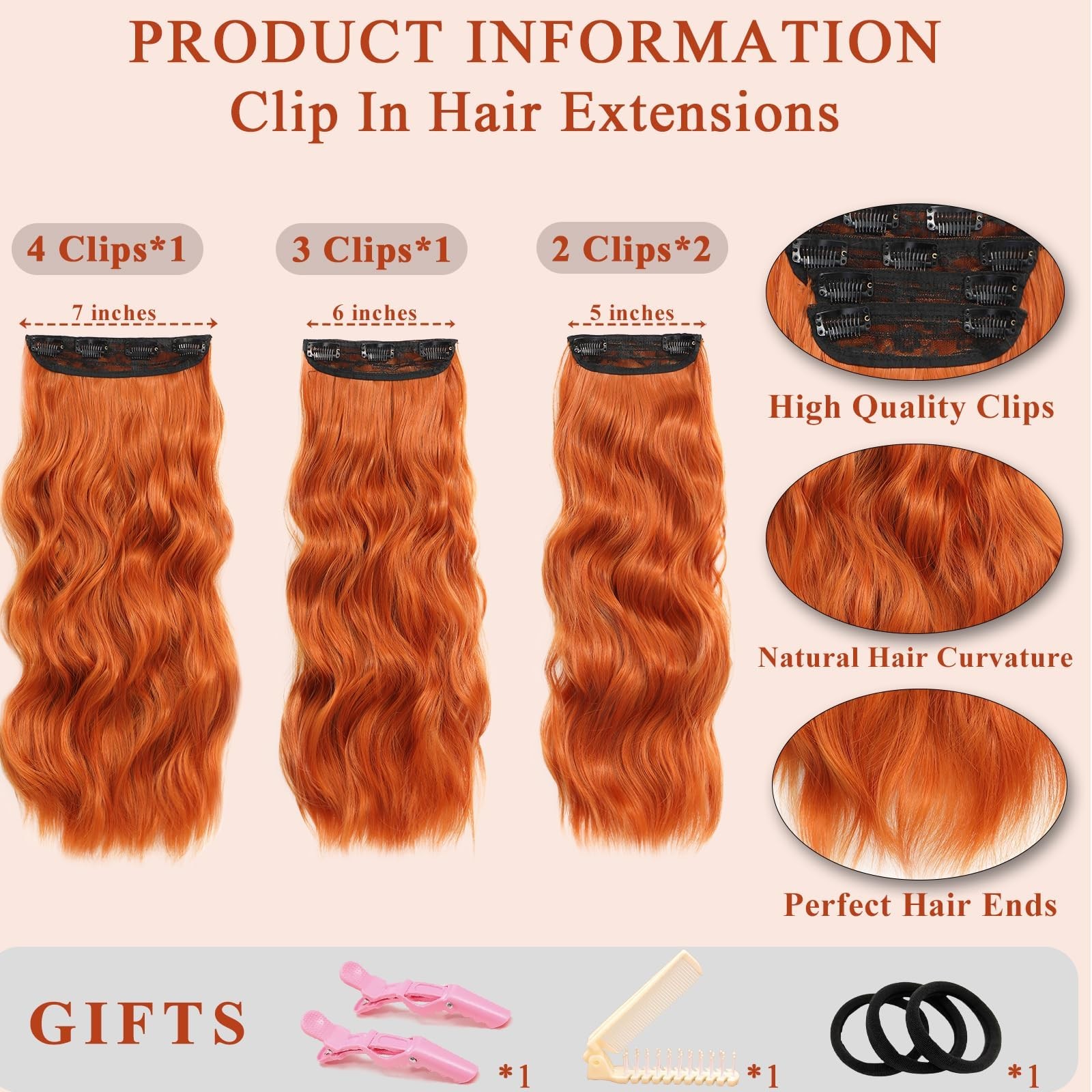 Clip in Curly Hair Extensions 4PCS Long Wavy Synthetic Thick Hairpieces with …