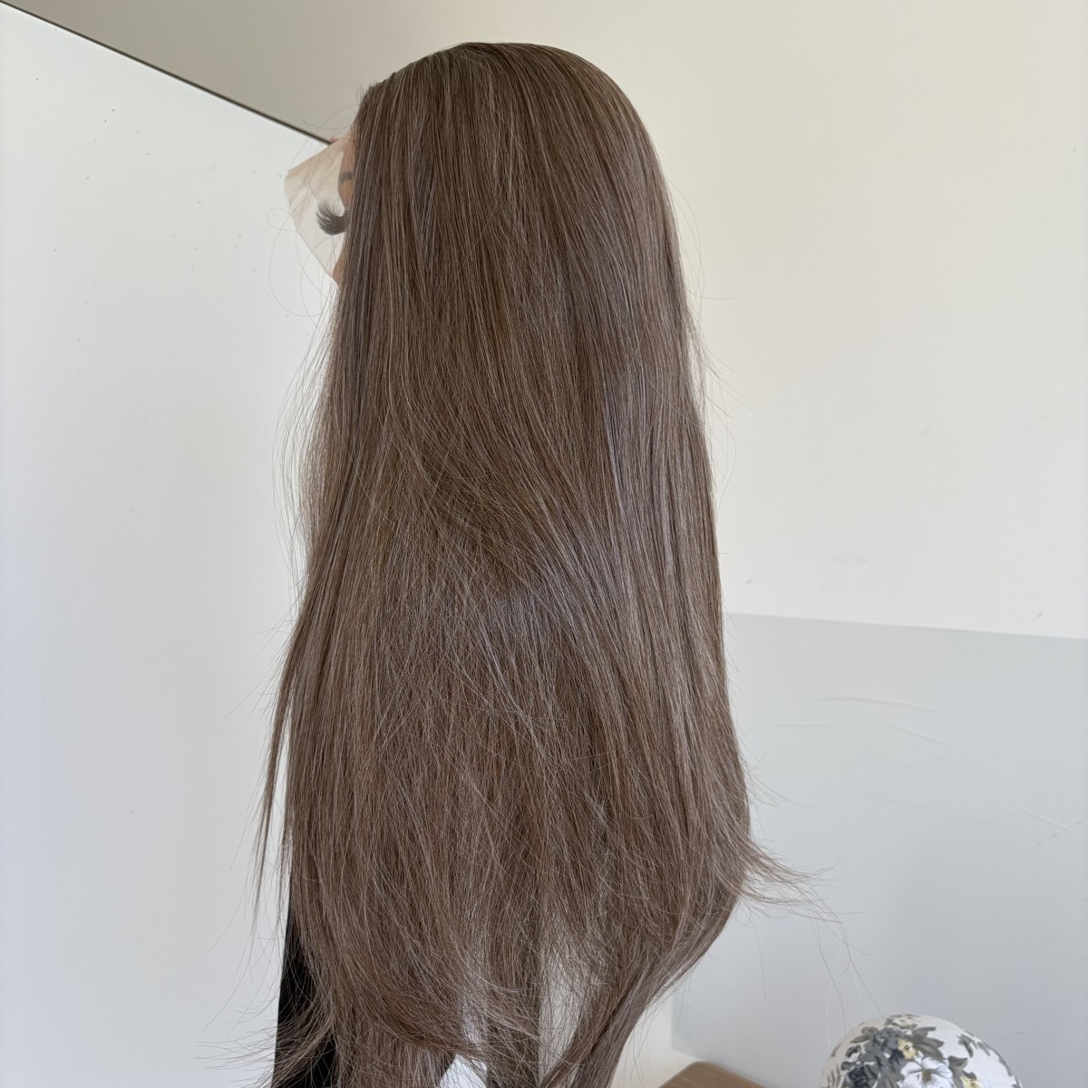 Heat Resistant Hair Brown mix Blonde Long Straight Natural Frontal Lace Wig