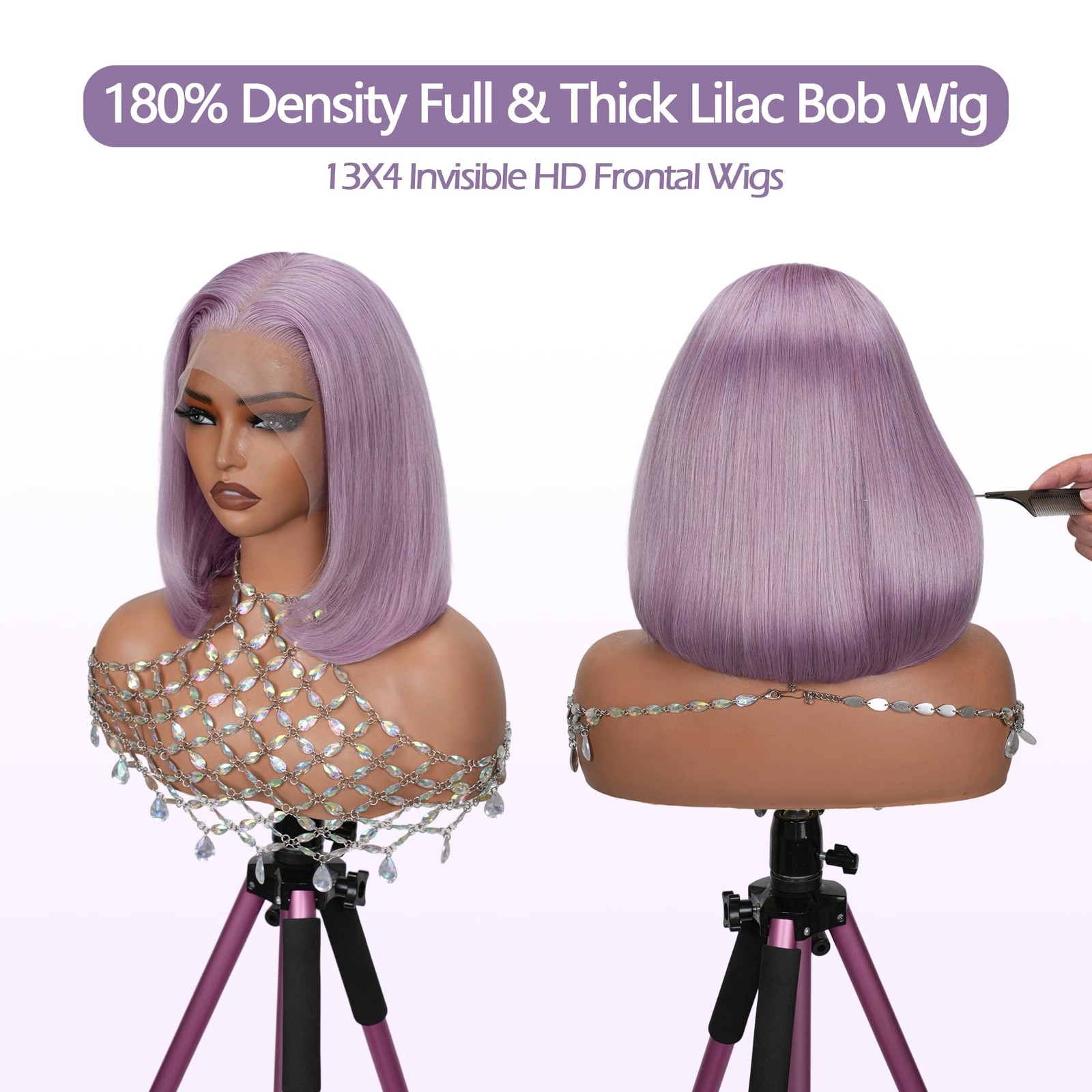 Bestvivid Lilac Bob Lace Front Wigs Human Hair 10 Inch Colored Bob Wig Human
