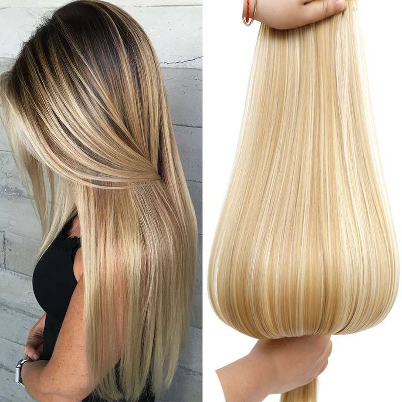 Soft Thick As Human Hair Synthetic 3/4 Full Head Clip In Hair Extension Black