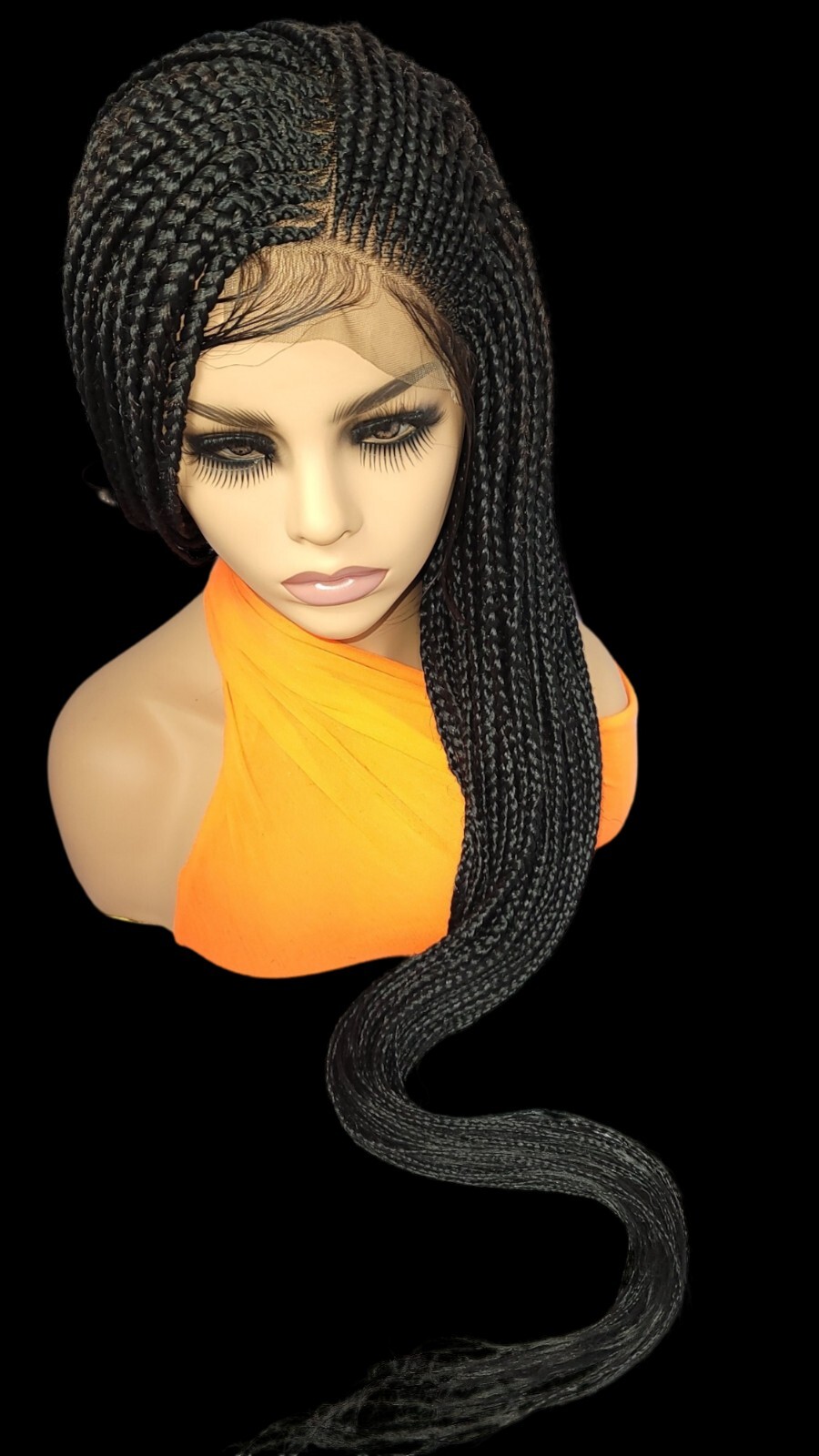 Braided Wig Cornrow Box Braids Jet Black Full Lace Glueless Handmade 24″