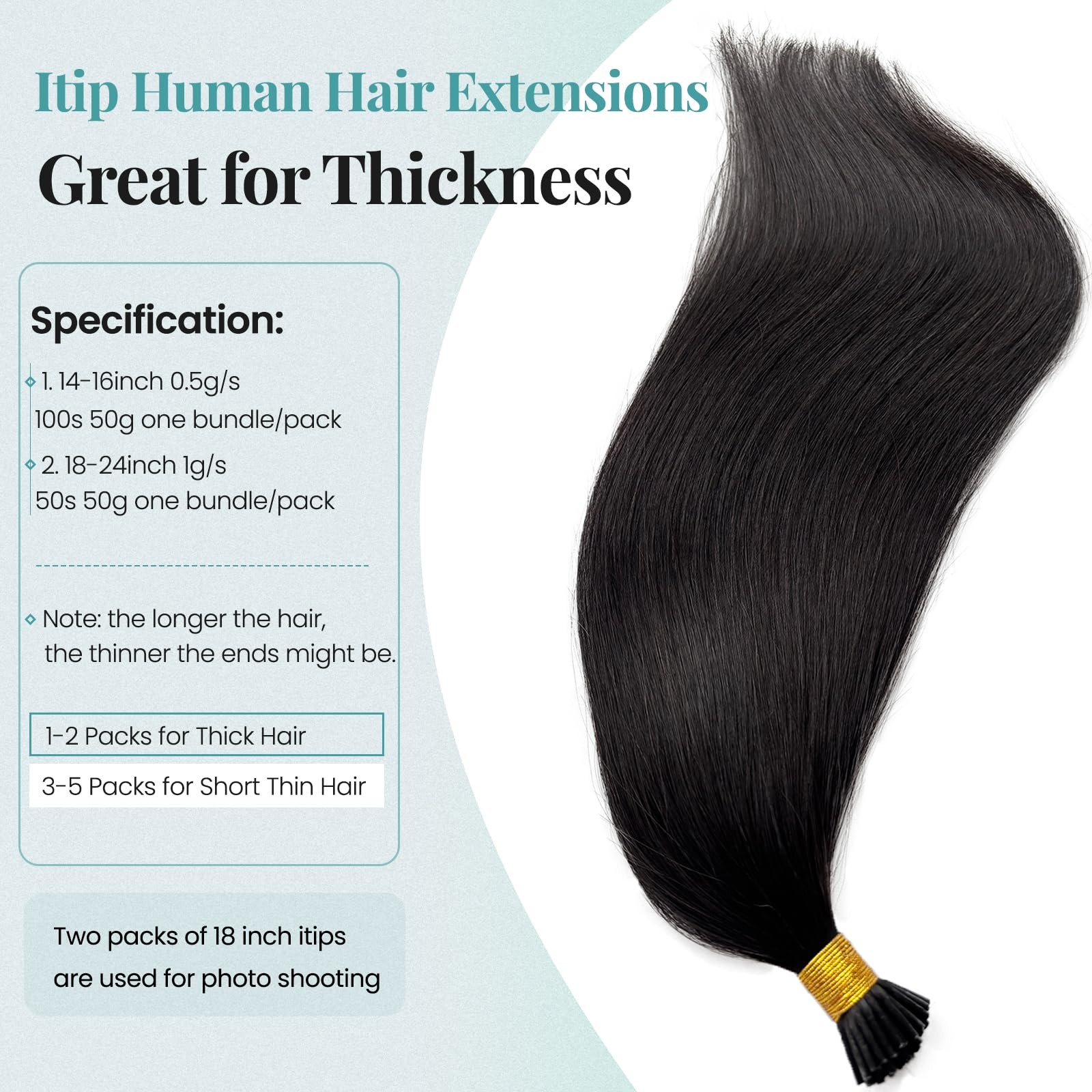 Licoville I Tip Hair Extensions Human Hair Silky Straight 18 Inch Natural Black
