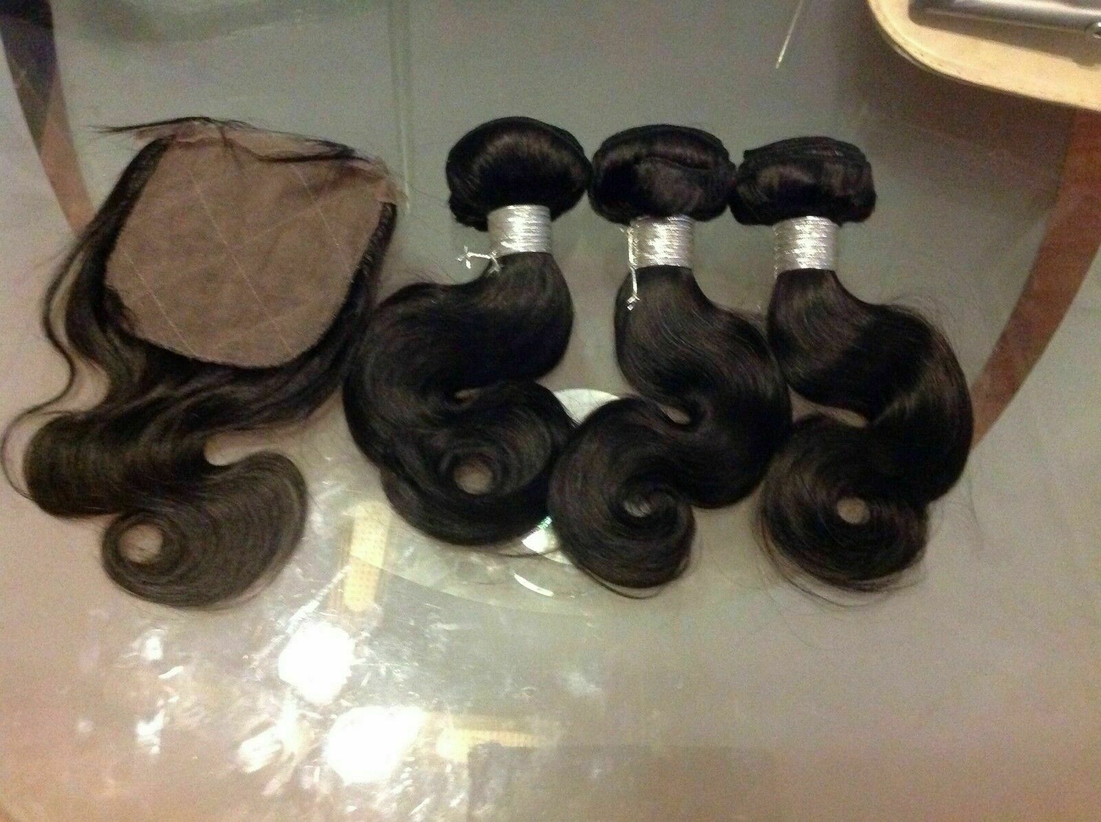 12A BRAZILIAN VIRGIN HAIR NATURAL COLOR 1B# BODY WAVE 10+10+10&10INCH SILK BASE