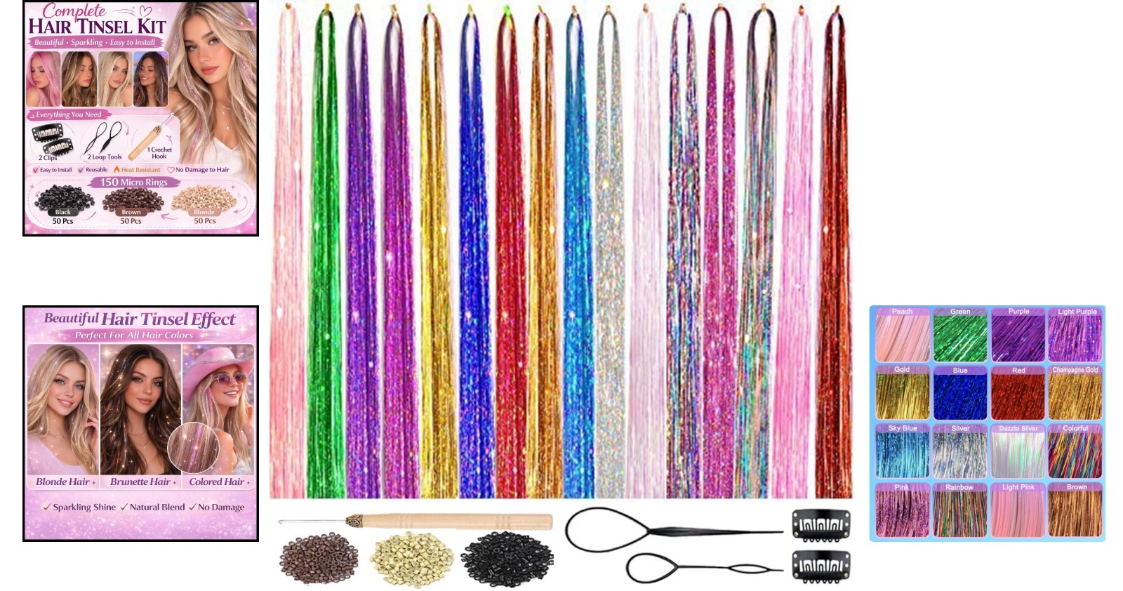 Glamorous 48-Inch Heat Resistant Hair Extensions Kit – 3500 Strands in 16 Colors