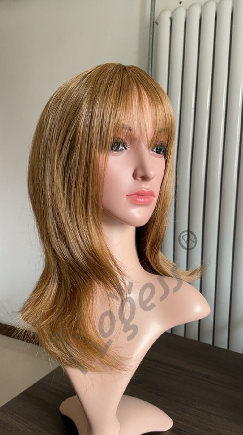 Brown Layered Shoulder-Length Wig with Bangs Heat Resistant Synthetic Hair5253