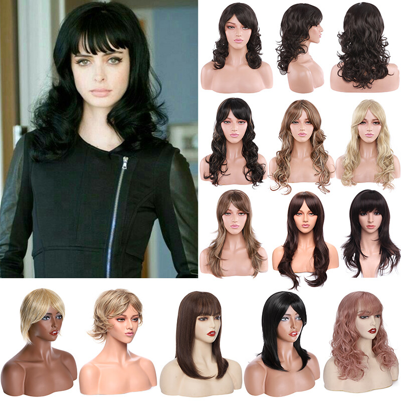 Medium Long Natural As Human Hair Wig Ombre for Women Straight Full Wigs W/ Bang