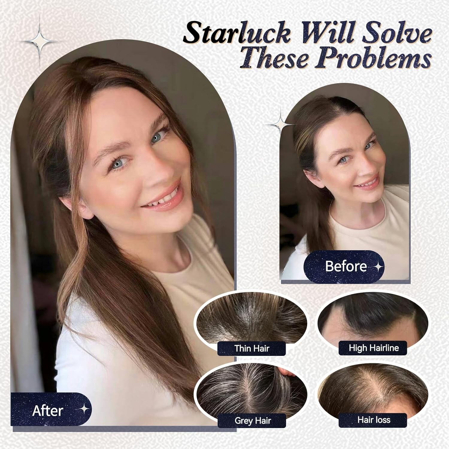 Starluck Ombre Light Blonde Hair Topper, 65g, 6″x5.5″ Large Base, Human Hair