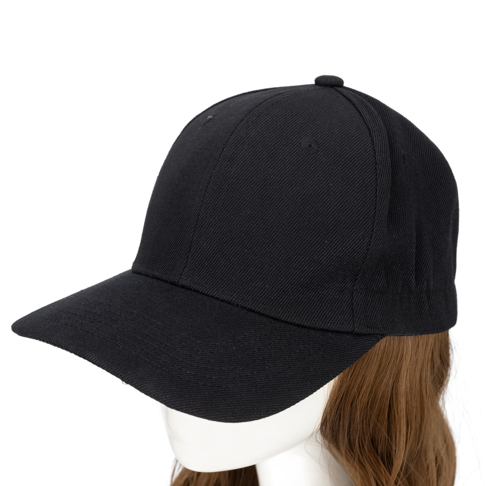 Baseball Cap Black Hat with Long Wavy Synthetic Hair Wig for Women Long FullHead