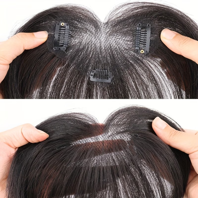Handmade Human Hair Topper Fluffy Front Gray Hair Cover Add Volume Natural Look