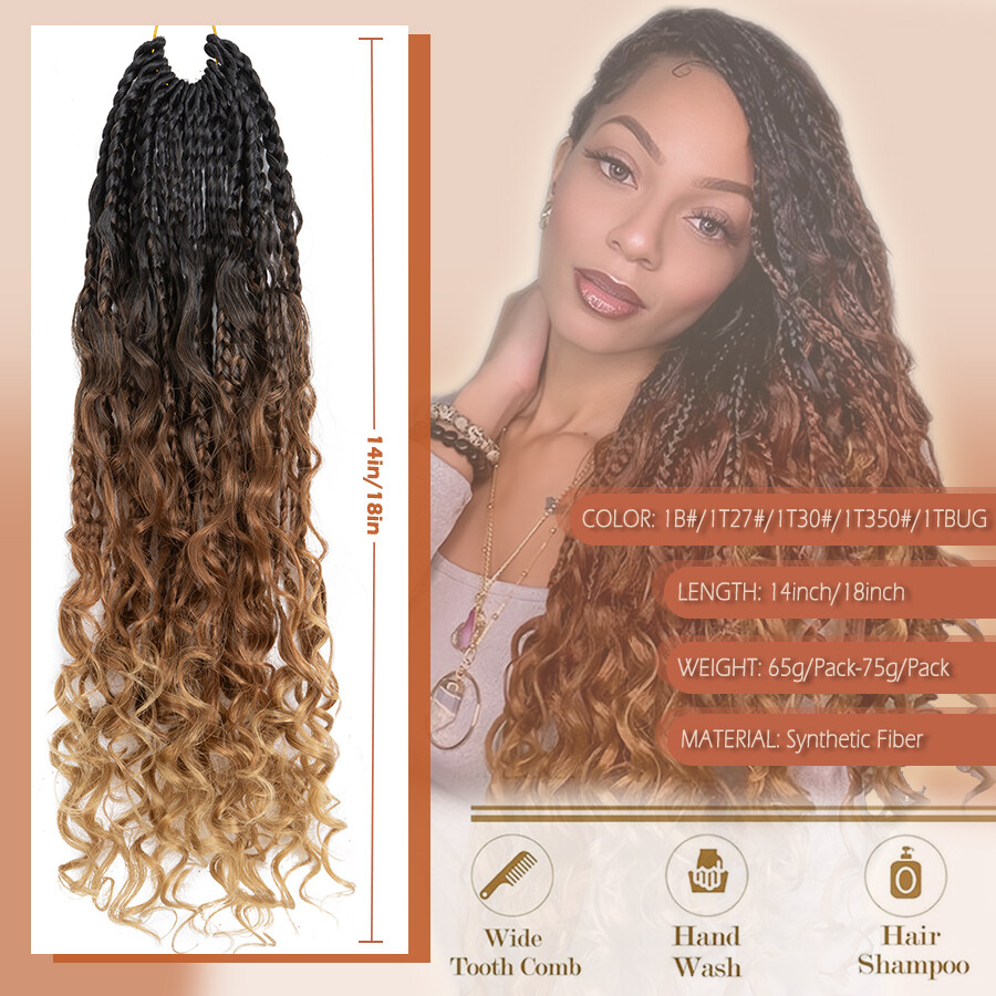 Goddess Bohemian Box Braids Boho Curly Crochet Hair Braiding Hair Extension US