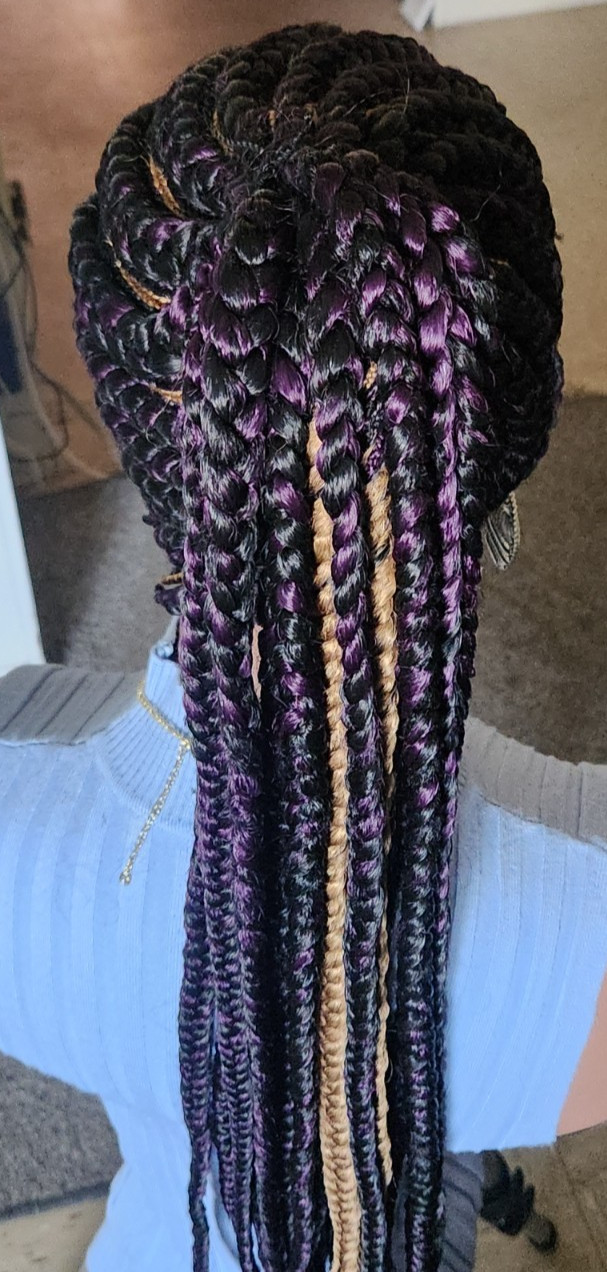 Fully Hand Braided box braid cornrow wig poney tail libre 1B mixt Dark purple/27
