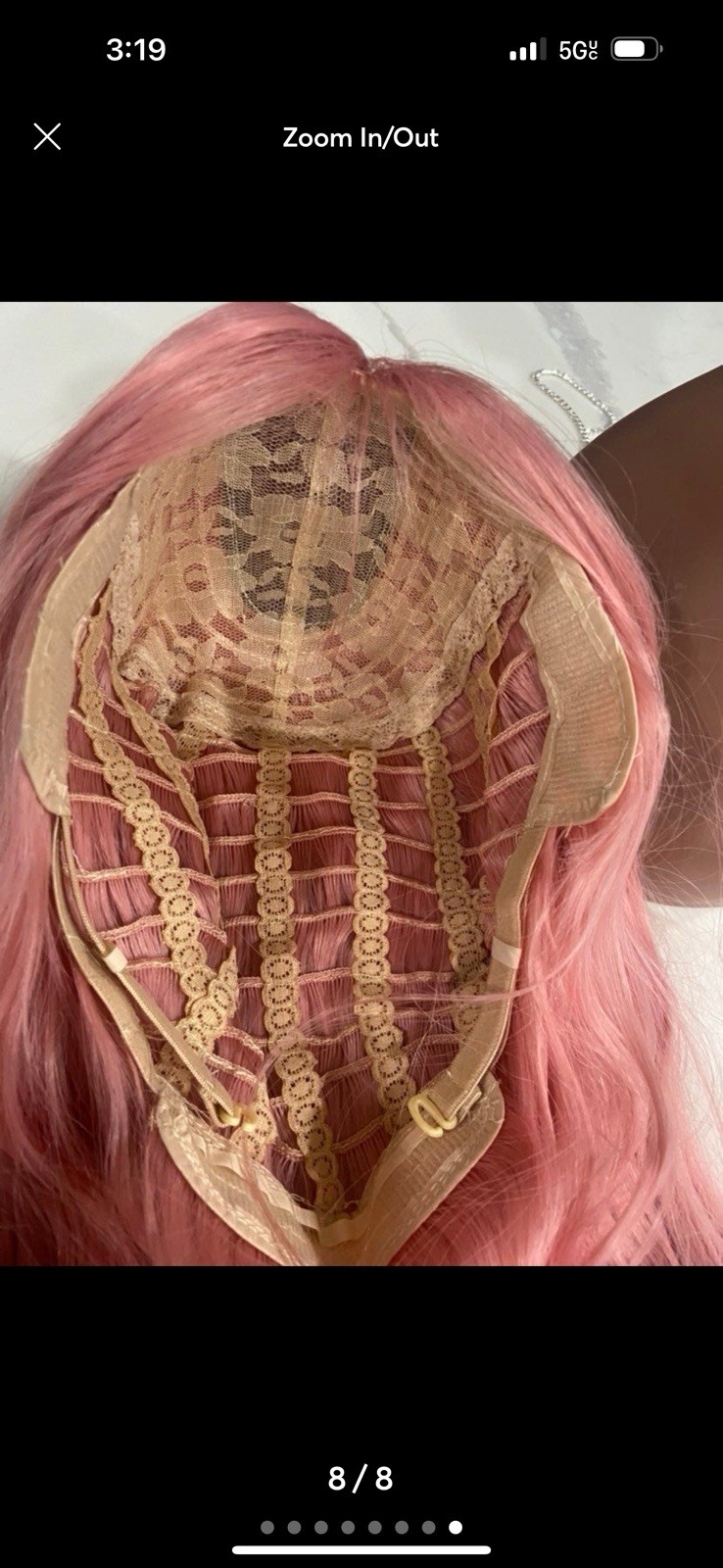 Pink Wavy Synthetic Wig Middle-Part Classic Cap Adjustable Straps for Women
