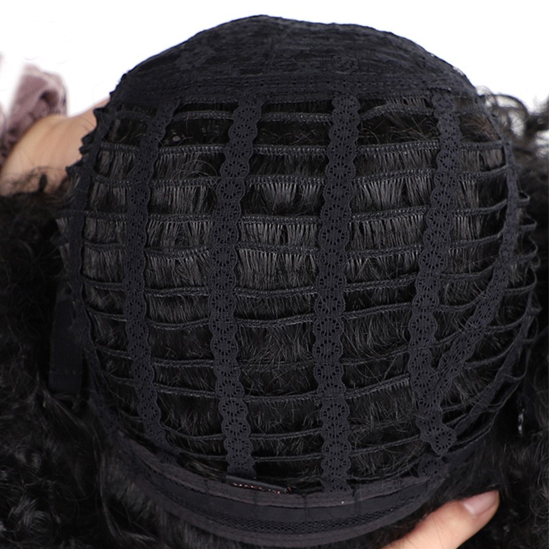 Black Fluffy Afro Short Curly Synthetic Full Wig for African American Women