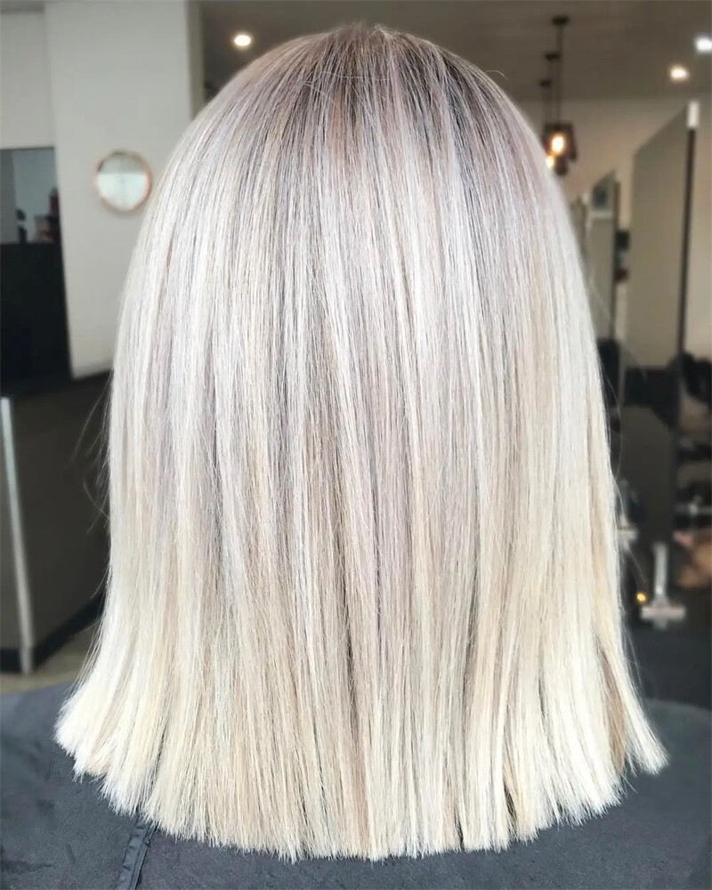 Short Bob Remy Human Hair Wig Ash Blonde Highlight 13×4 Lace Front Straight Wig