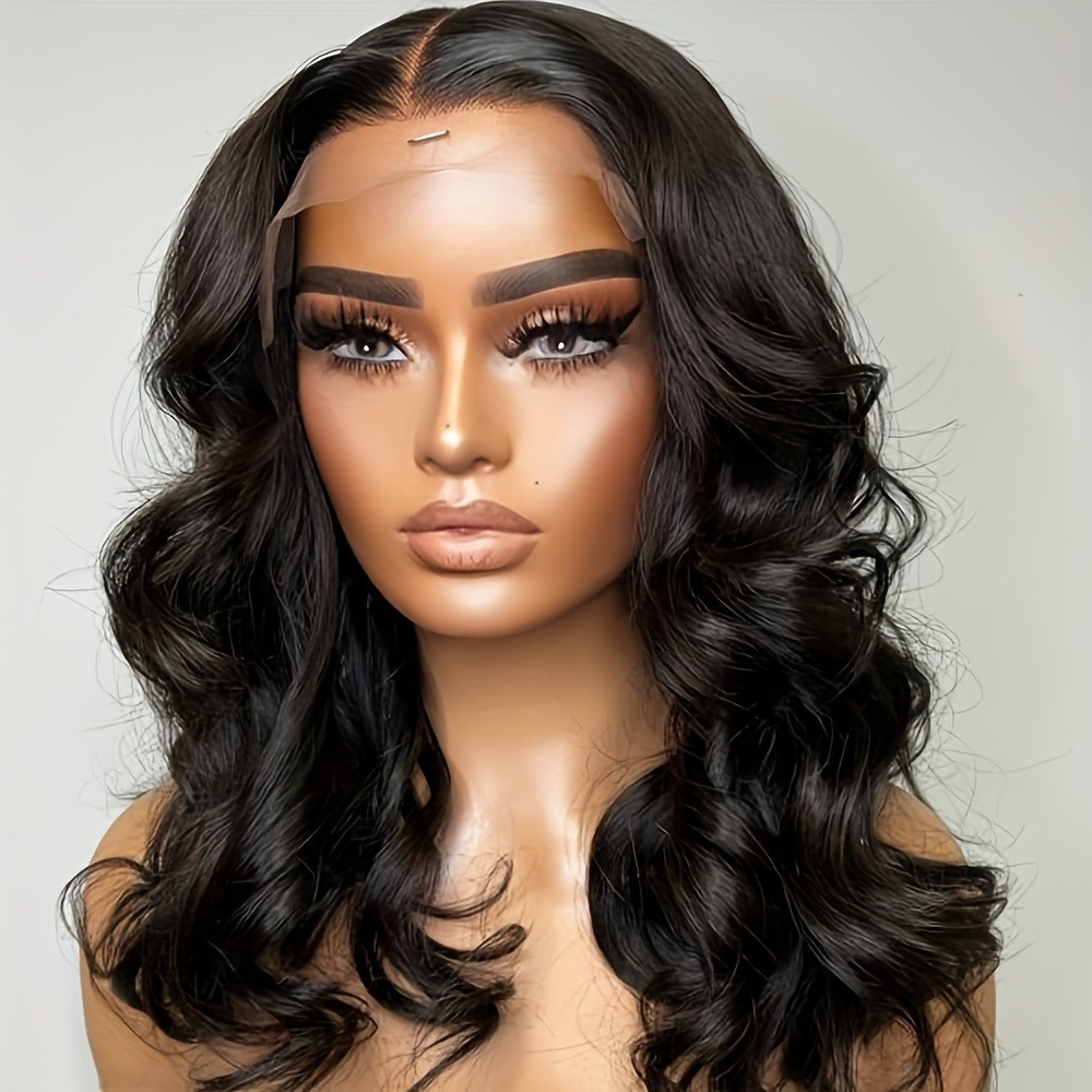 Short Black Body Wave Lace Front Wig 13×4 Free Part Glueless Pre Plucked Natural