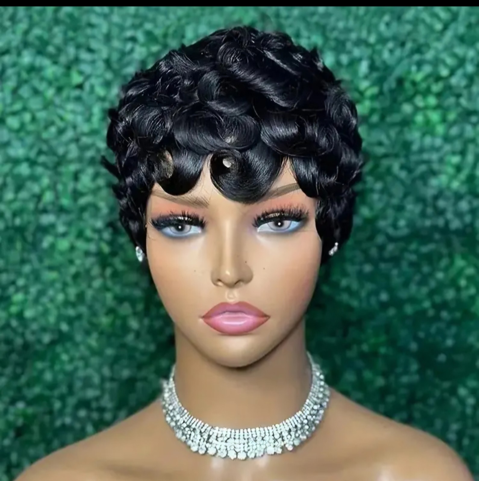 Black Finger Wave Wavy Fashion Wig for Women Short human Hair Costume Style