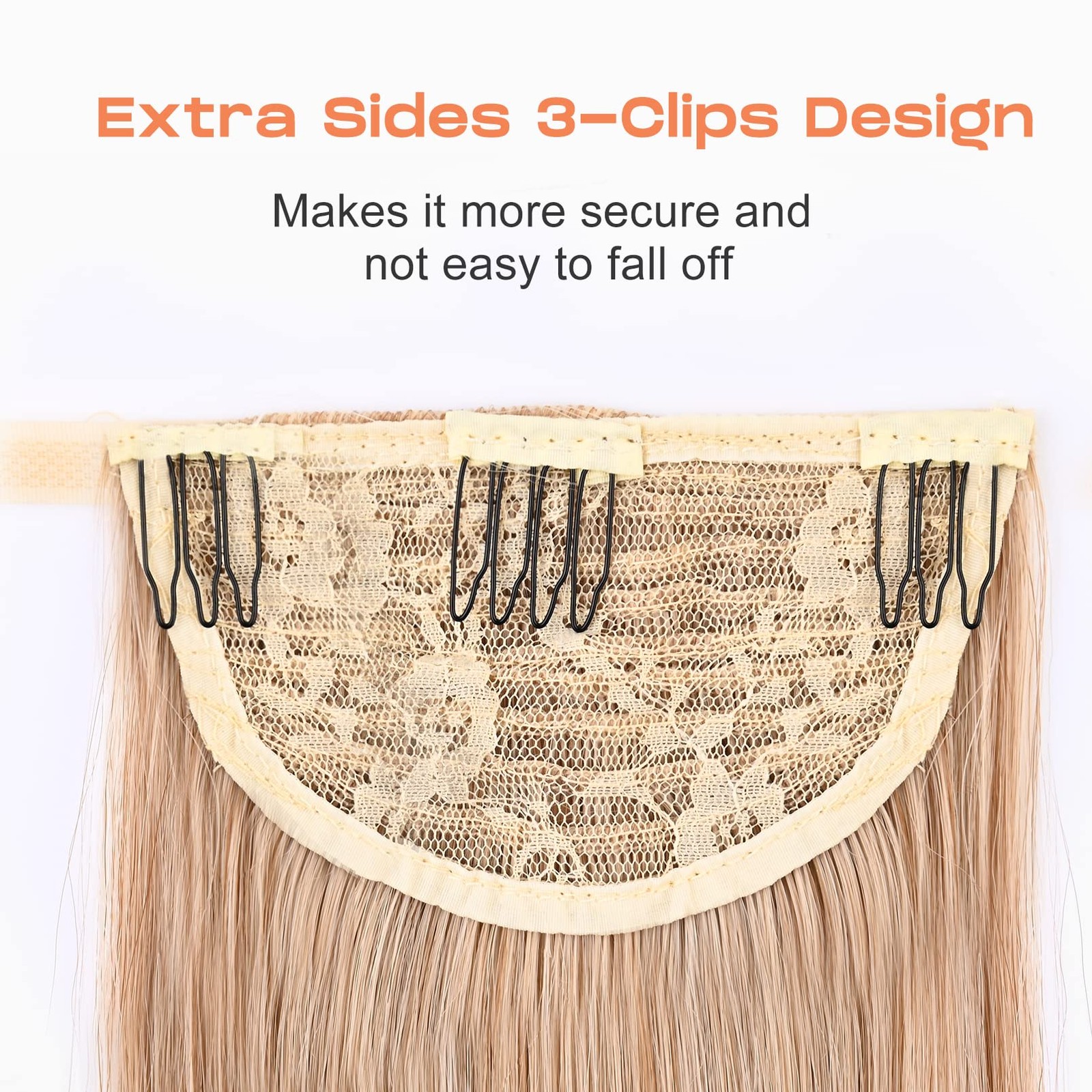 SEIKEA 35″ Straight Ponytail Extension Dark Brown Copper Highlight Clip-in