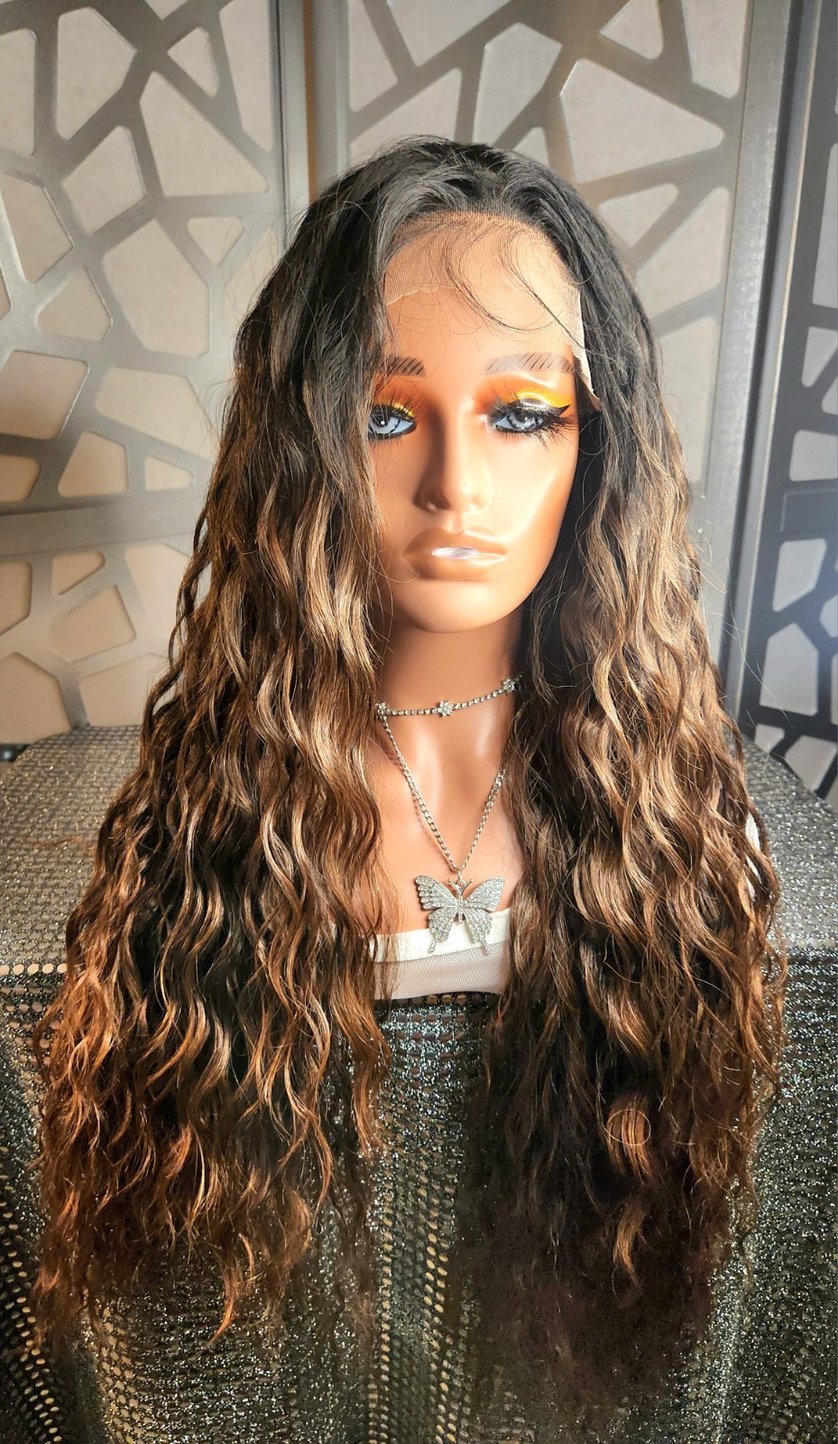 Curly Wet N Wavy Wig Auburn Brown Mix 13×4 Lace Front Long Wig Loose Wave Heat