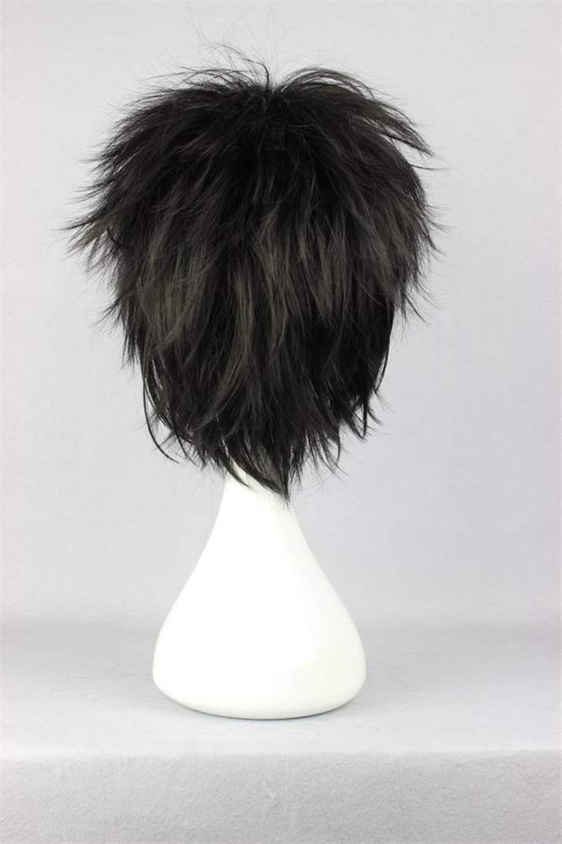 Short Black Cosplay Wig Spiky Fluffy Heat Resistant Synthetic Hair Emo