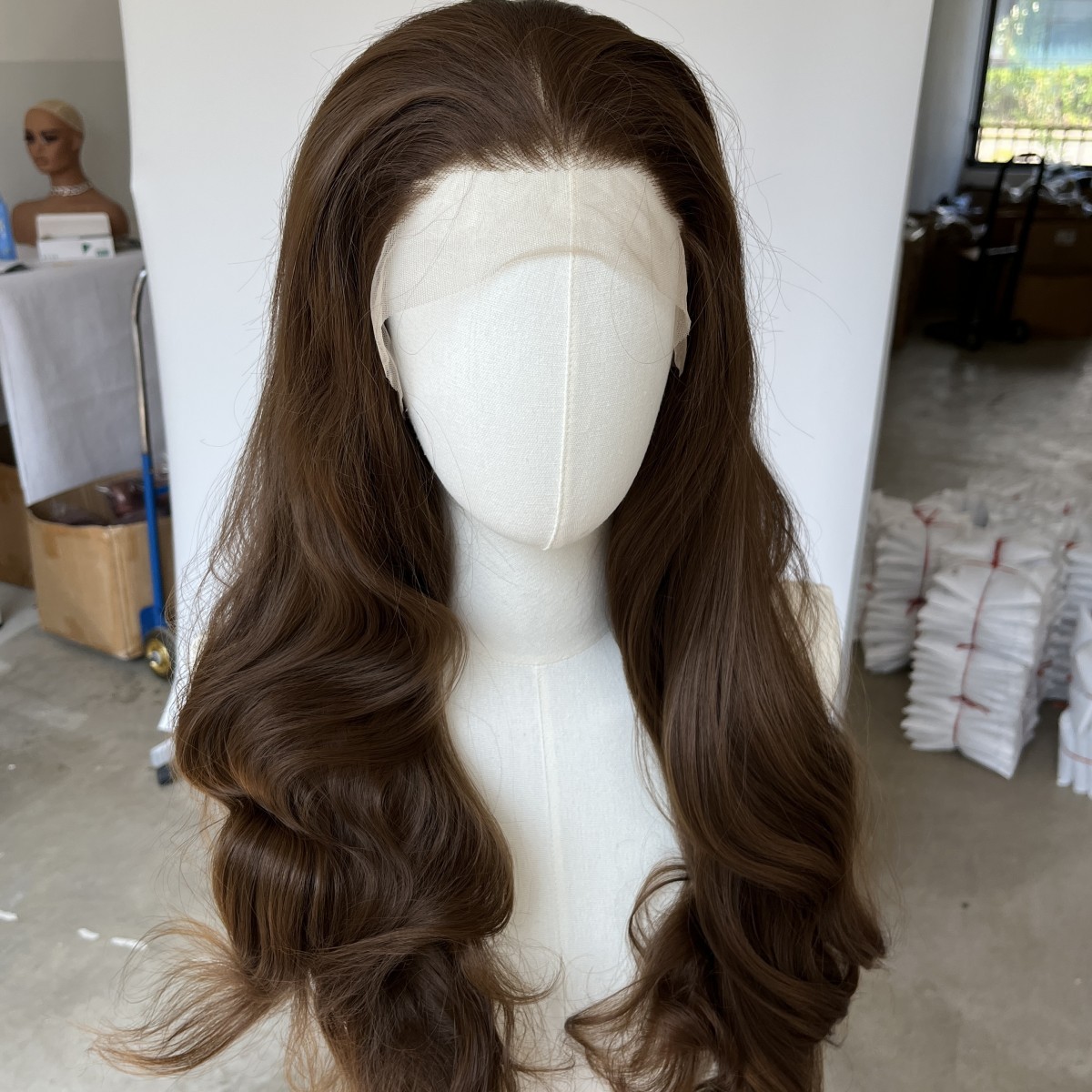 Women Brown Long Wavy Pre Plucked Lace Frontal Wig Heat Resistant Hair