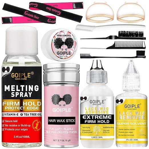 Hair Extension Adhesive Spray Kit 12 Piece Lace Front Wig Glue and Remover Set