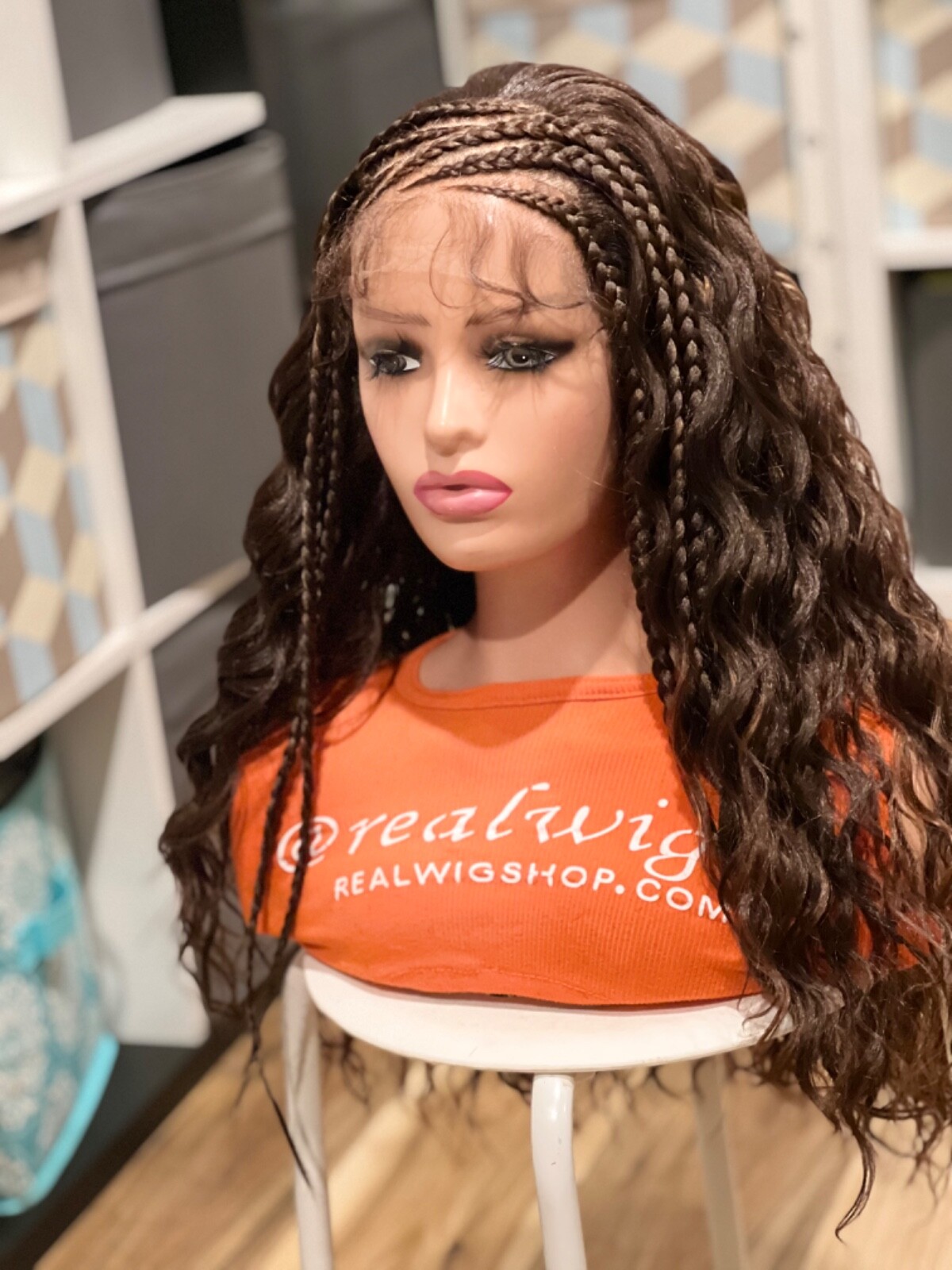 Braided wig. Handmade Cornrow wig with Curly Tips. Length Is 24”long