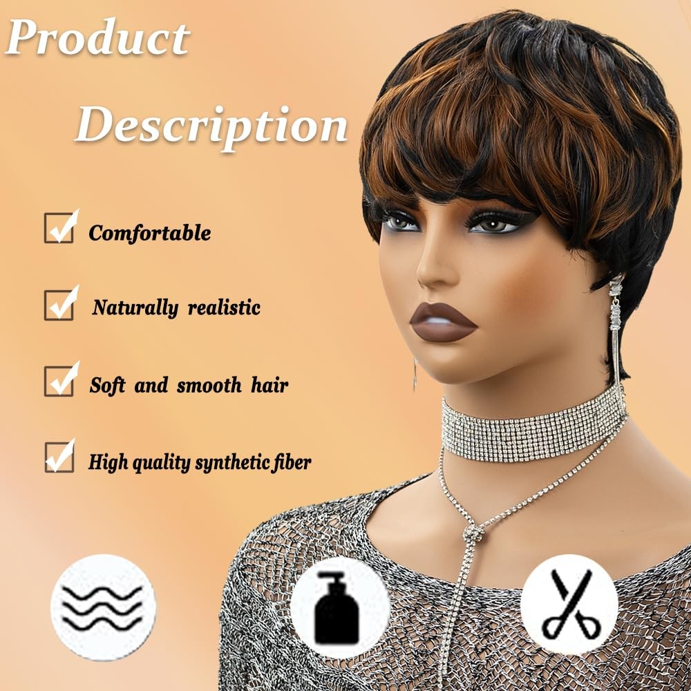 Straight Short Wigs for Black Women Ombre Auburn/Black 22.5 Inch, Brown