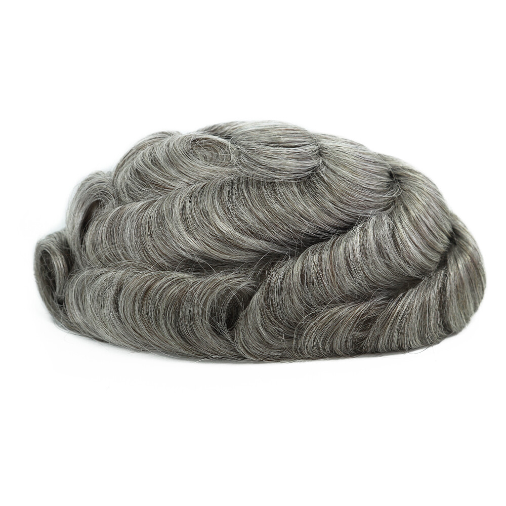 Mens Thin Skin V Looped Human Hair Replecement System Natural 8-10mm Hairpieces