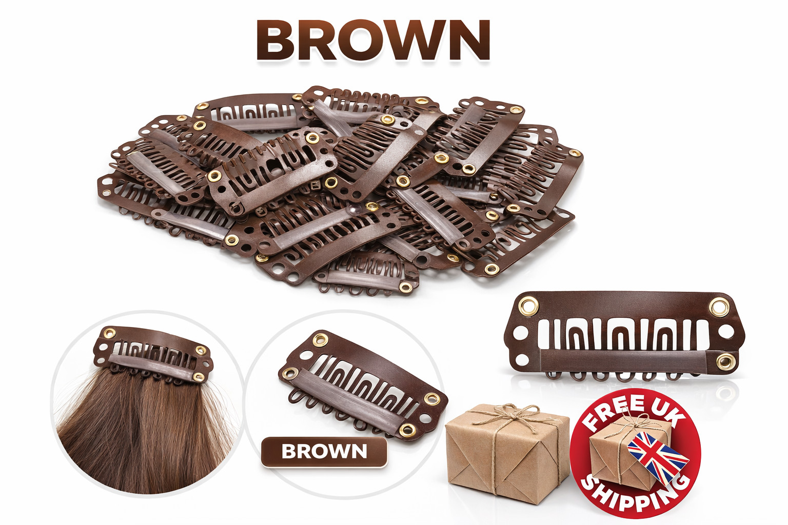 Hair Extension Snap Clips Weft False Human Hair Blonde Brown Black 28 & 32mm