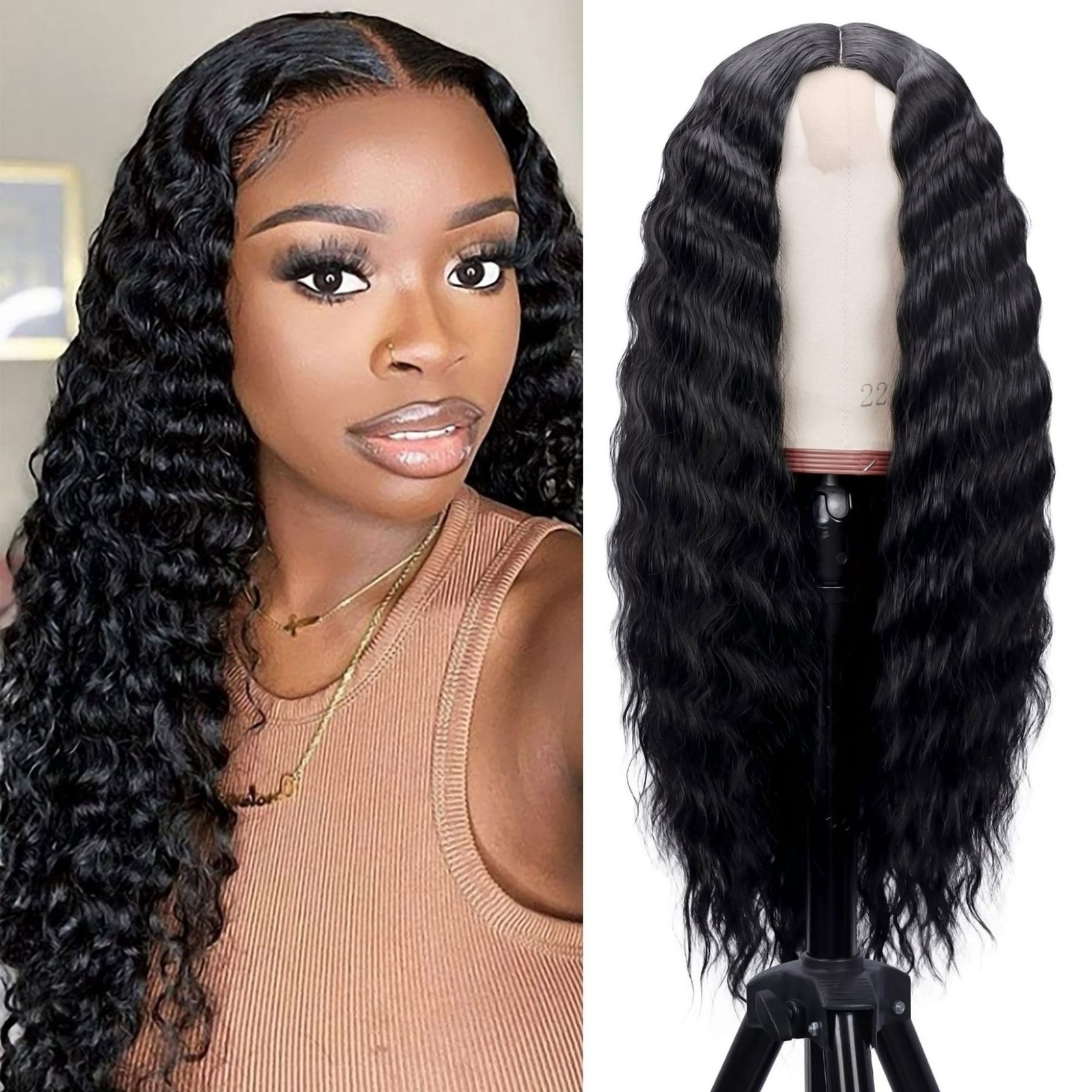32 Inch Black Long Curly Lace Front Wig for Black Women Synthetic Full Wig