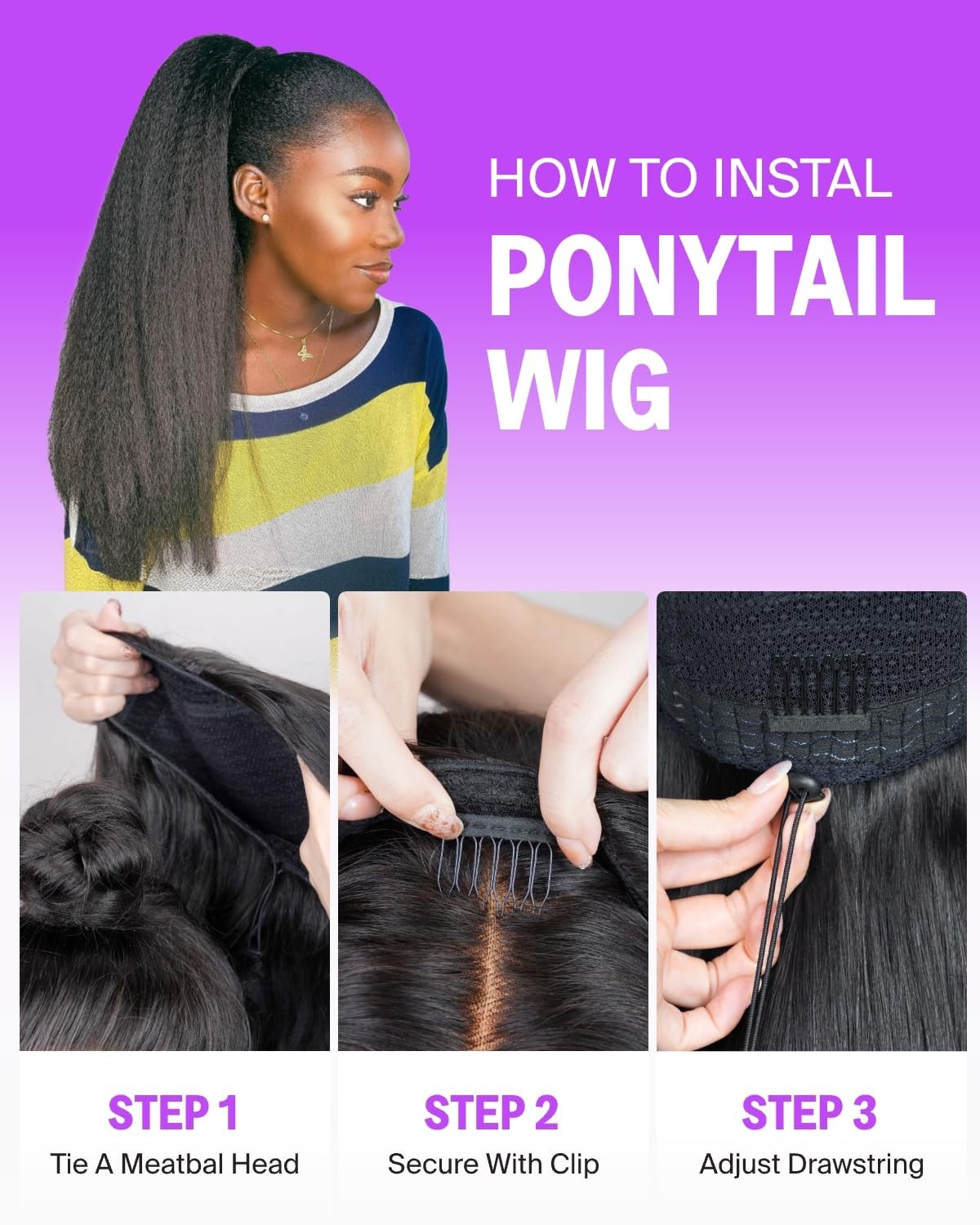 3 in 1 Half Wig Human Hair Yaki Straight Headband Wig Human Hair Seamless Cli…