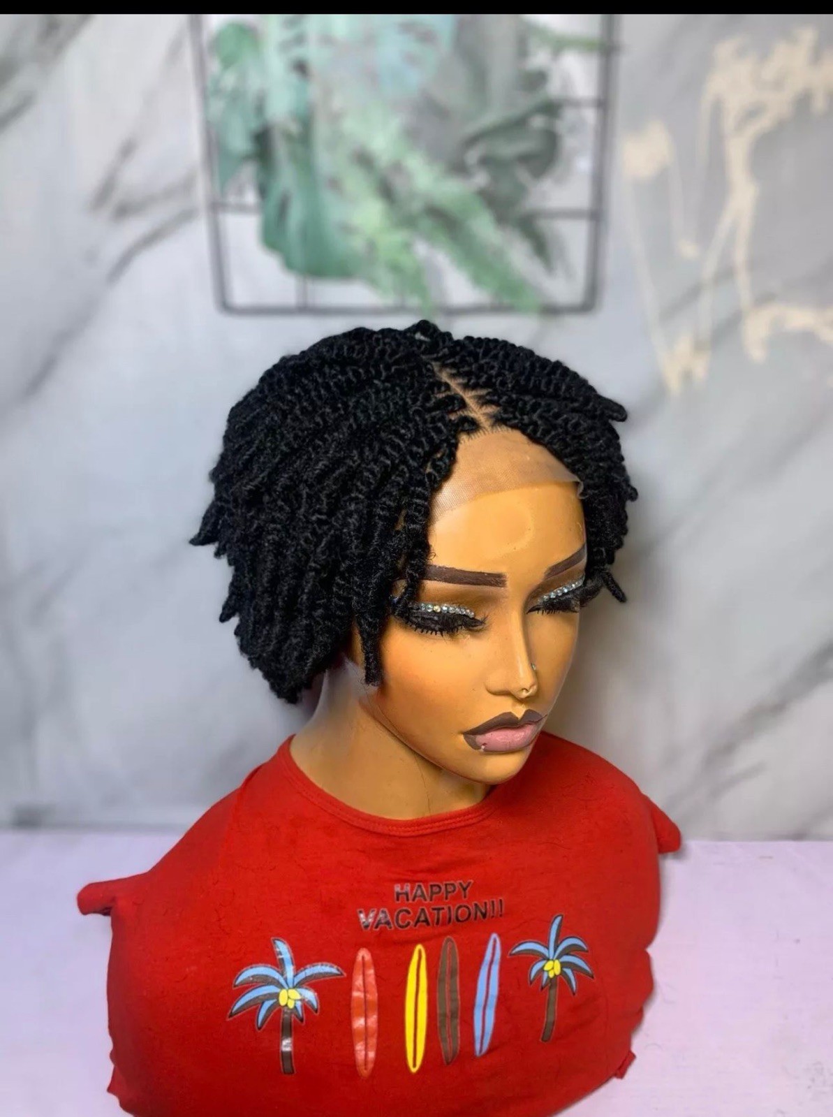 Kinky Twist Braided Wig for Black Women Closure Lace Wig | Color #1 | 6 Inches