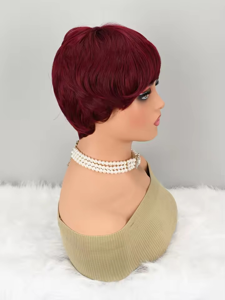 Short Pixie Wigs for Pixie Cut synthetic Wig Human Hair Short Burgundy Wigs