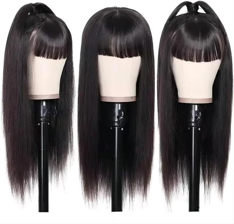 Human Hair Wig with Bangs Straight Wigs for Black Women None Lace Front Wig