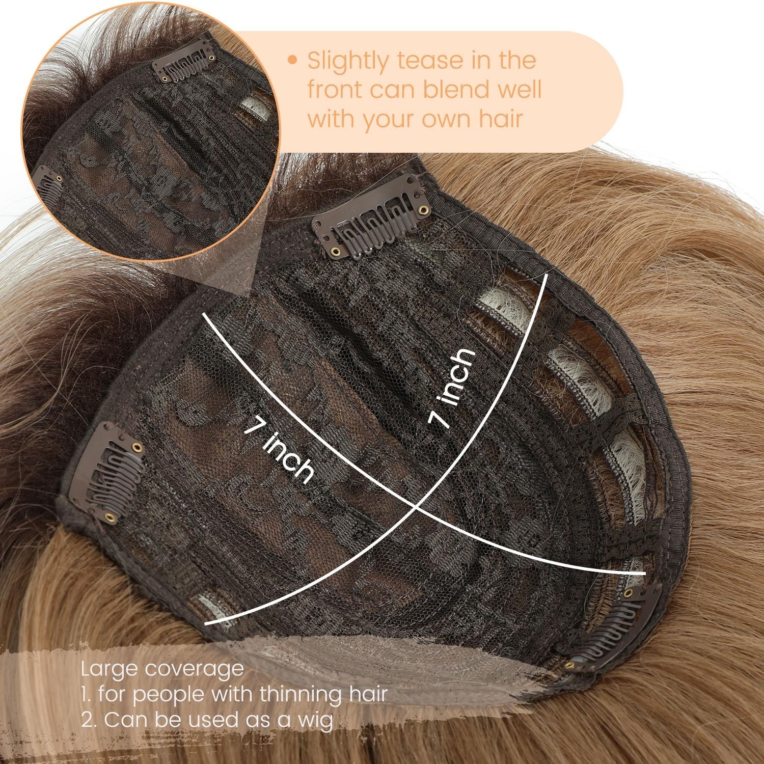 Ombre Blonde with Bangs Short Wavy 14in Women Premium Hair Topper