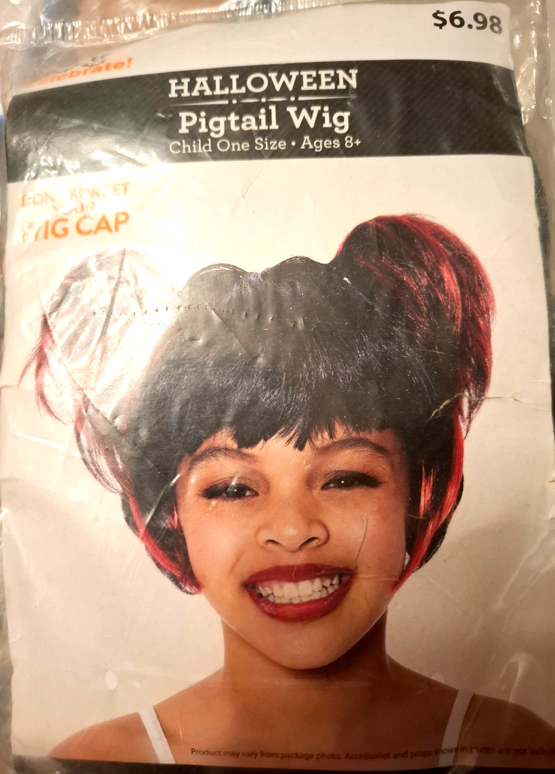 New Celebrate! Walmart Halloween Pigtail Wig Child Size 8+ Black & Red FreeS&H