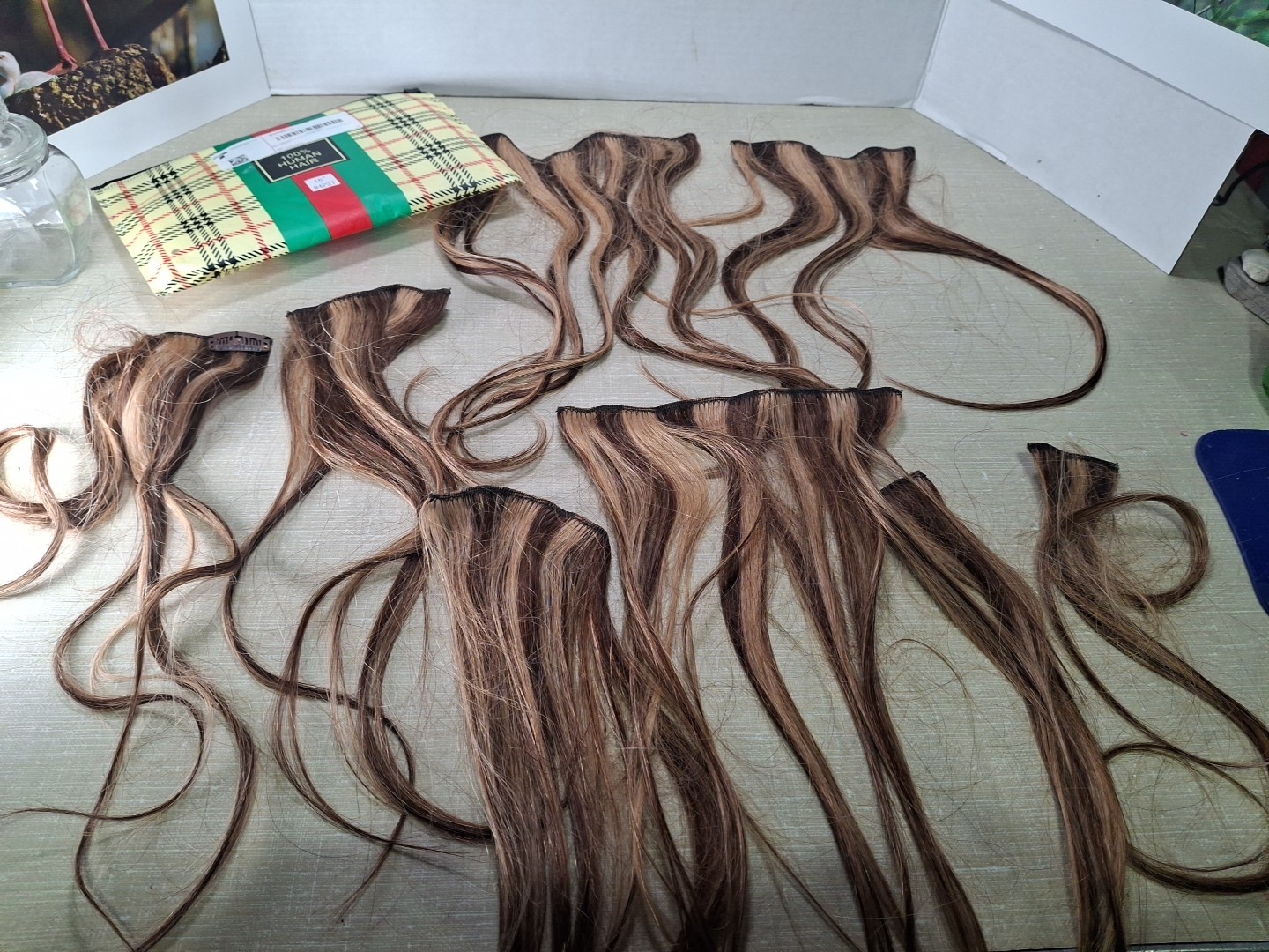 8 HUMAN HAIR MIXED BROWN BLONDE HIGHLIGHT CLIP IN HAIR EXTENSIONS