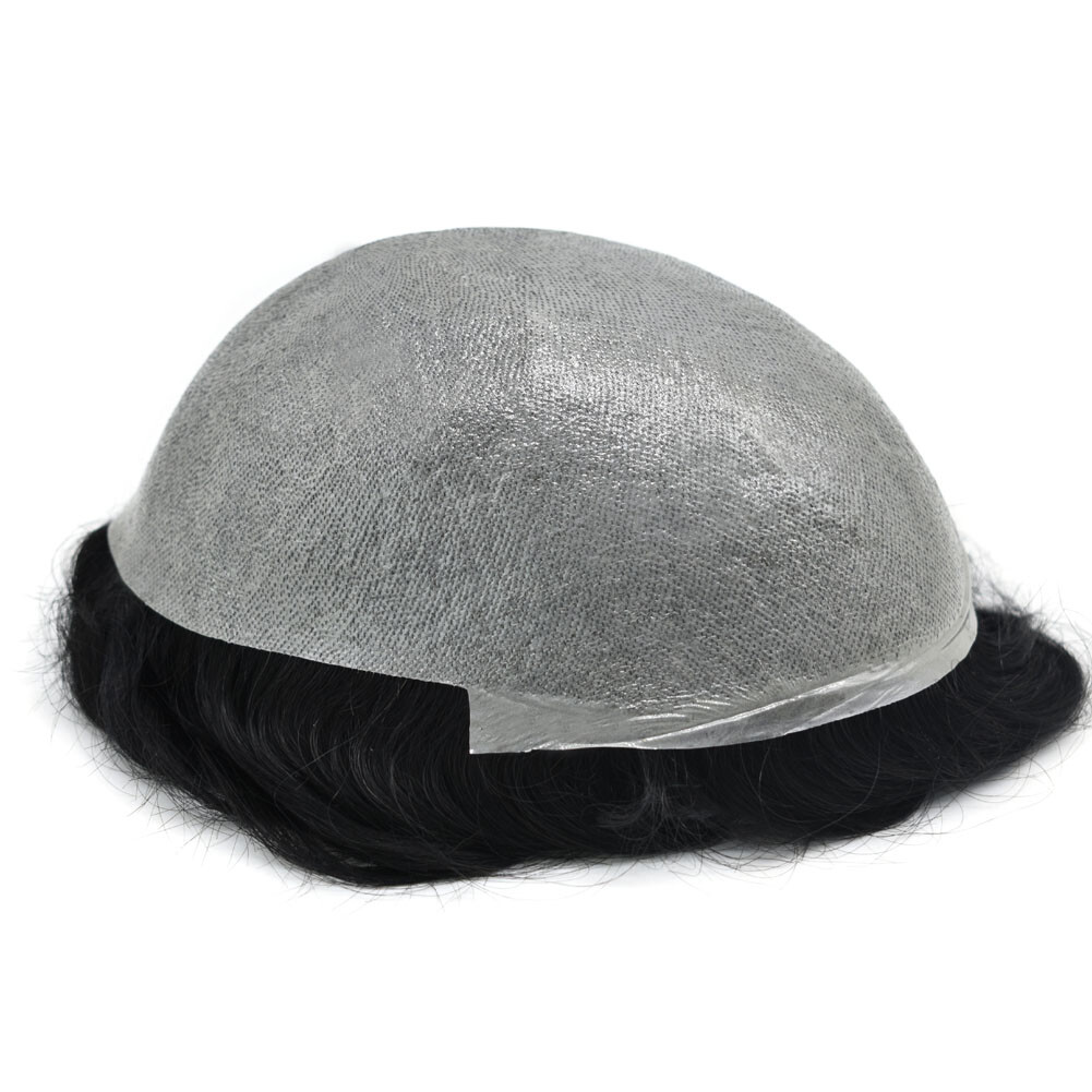 Mens Toupee Human Hair Piece Ultra Thin Skin V-Loop Men Hair Replacement System