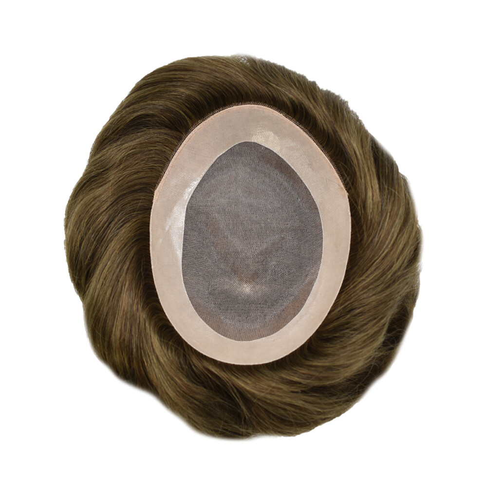 Mens Hairpiece Fine Mono Mens Toupee Poly Skin Hair System Pu Replacement Wig