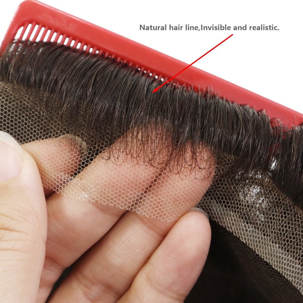 Toupee For Mens Human Hair Replecement System Swiss Lace 90% Denisty Hairpieces