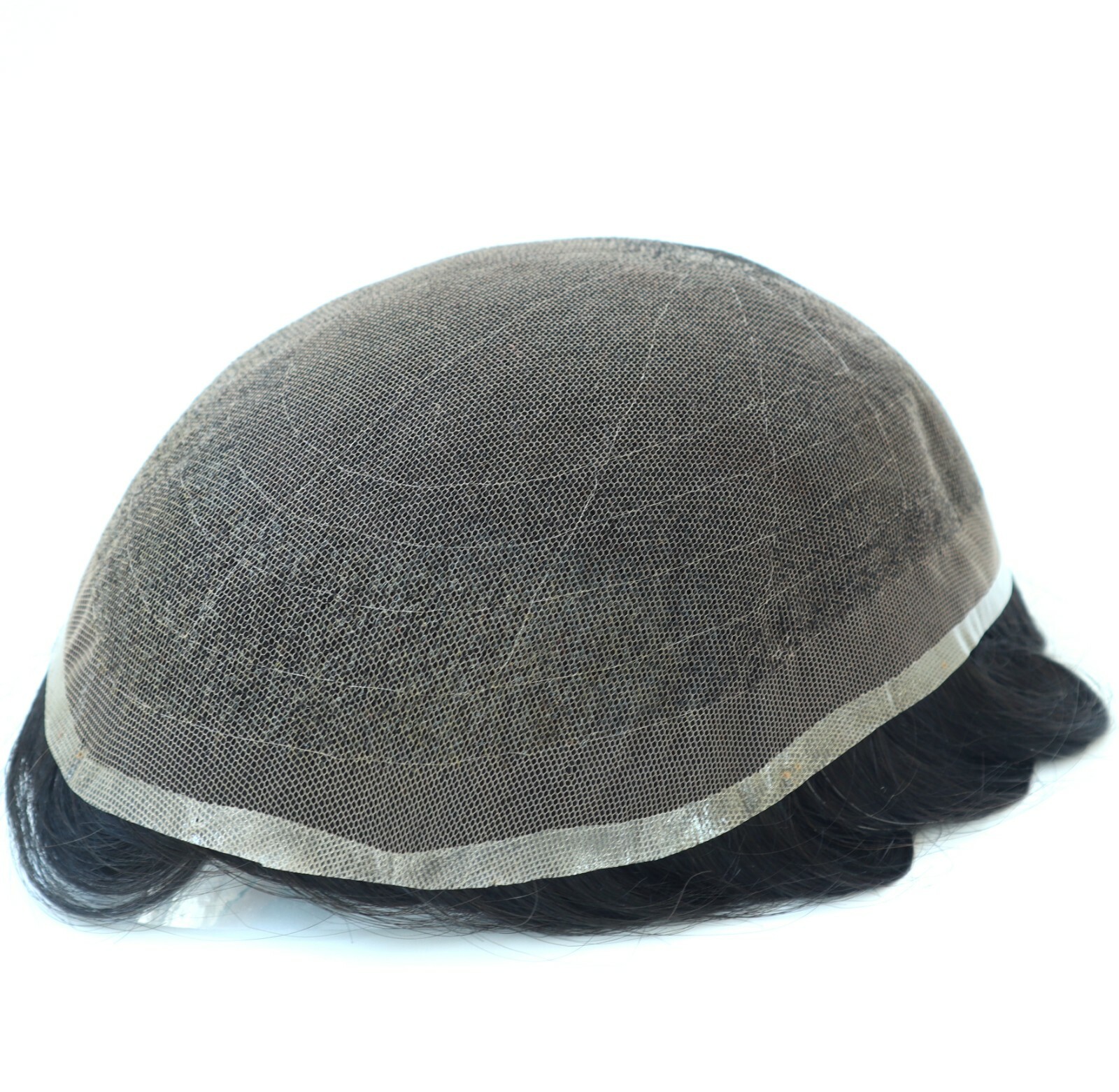 Natural Mens Toupee Hair Replacement System French Lace Toupee Hairpiece #1B