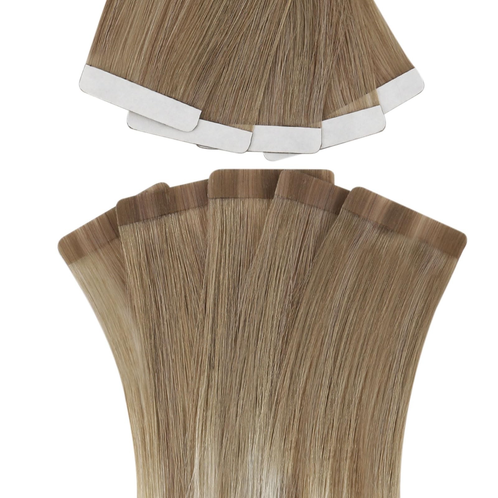 Tape in Human Hair Extensions 14 Inch 20Pcs 40G Light Brown Platinum Blonde