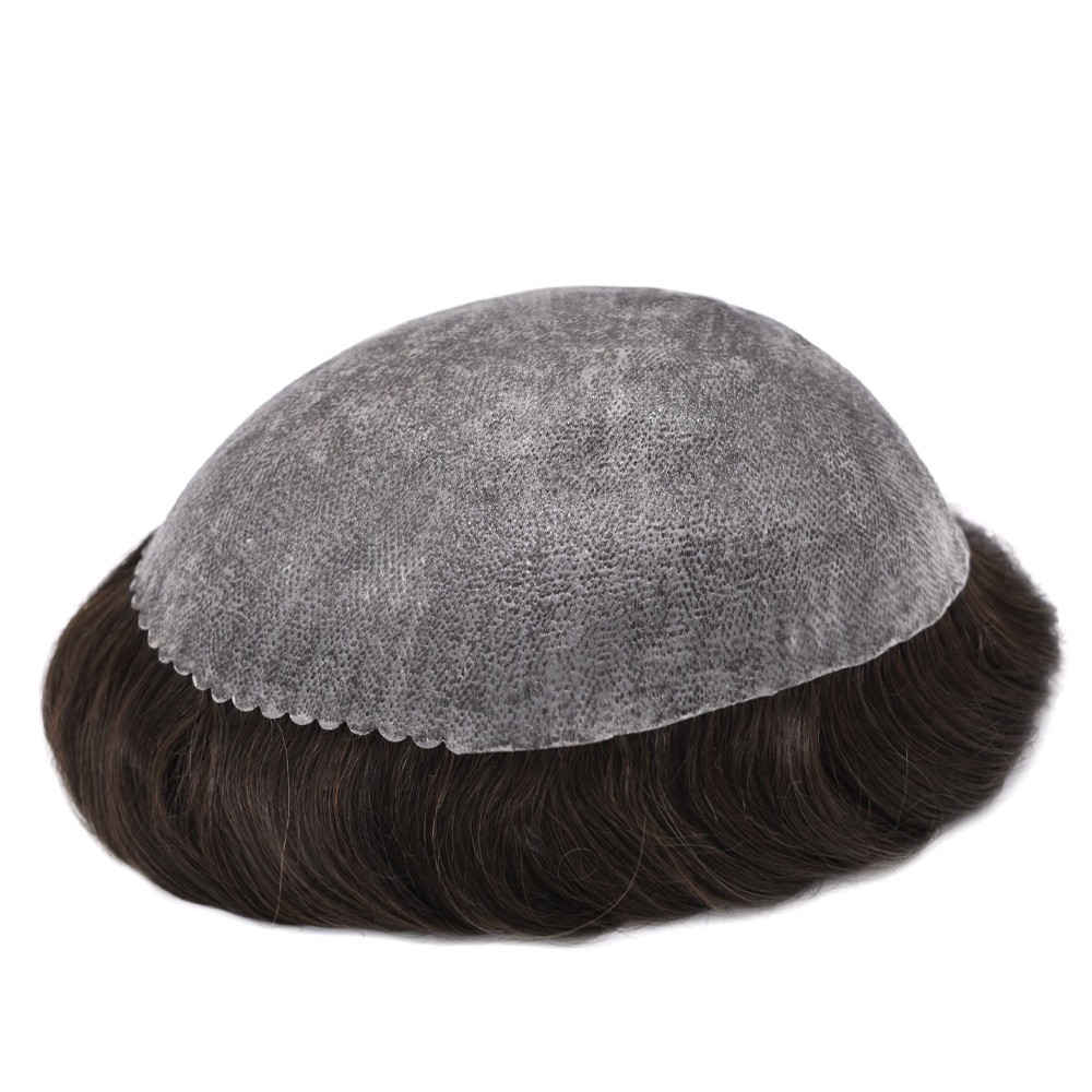 USMens Hair Replacement System Full Poly Thin Skin Toupee Units Human Hair Piece