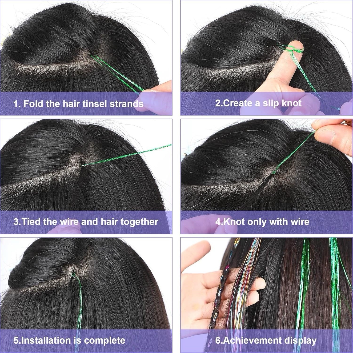 47 Inches Tinsel Hair Extension With Tool 12 Colors 2400 Strands Hair Extension