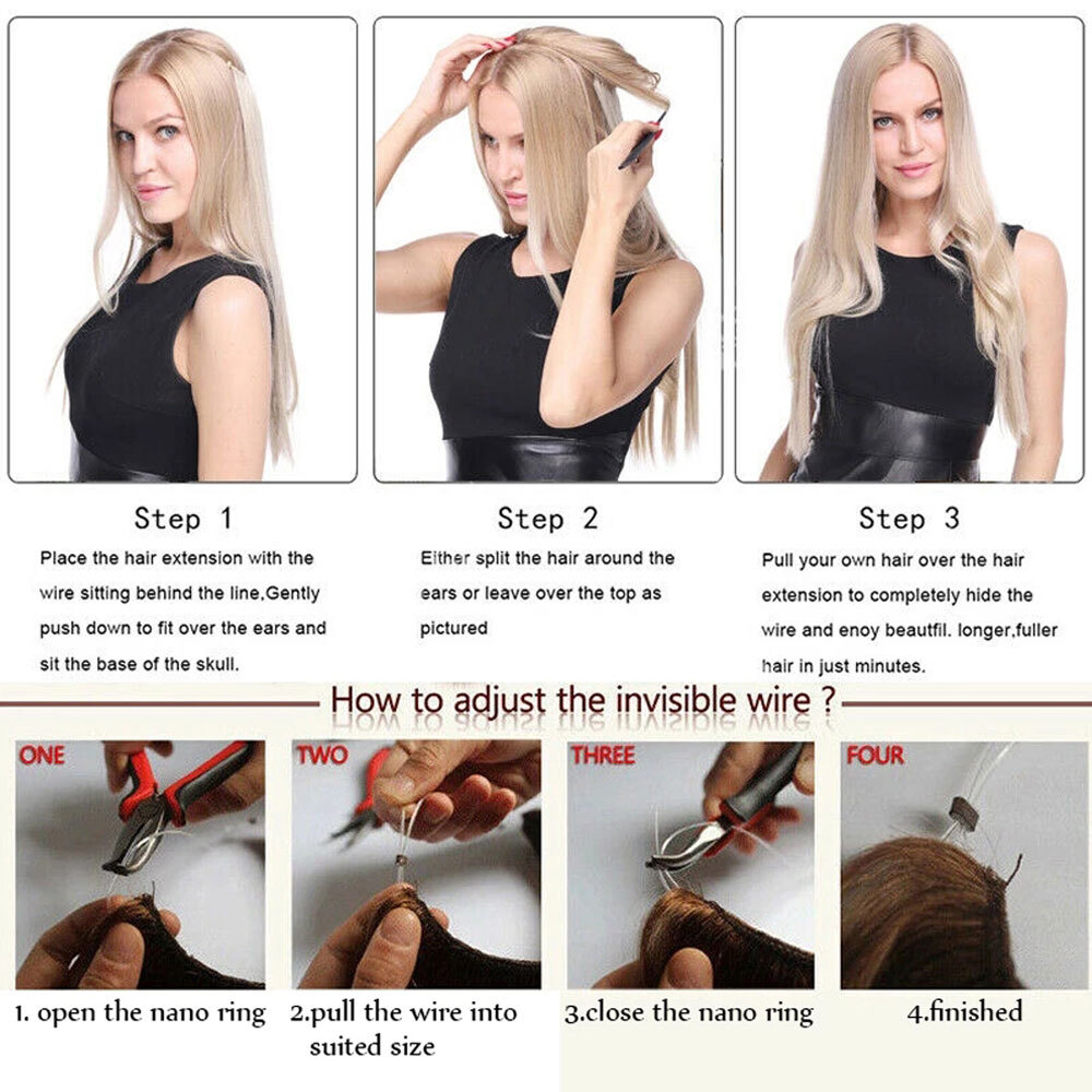 Secret Helos Wire Hair Extensions Invisible Headband Ombre Thick As Human 20/24″