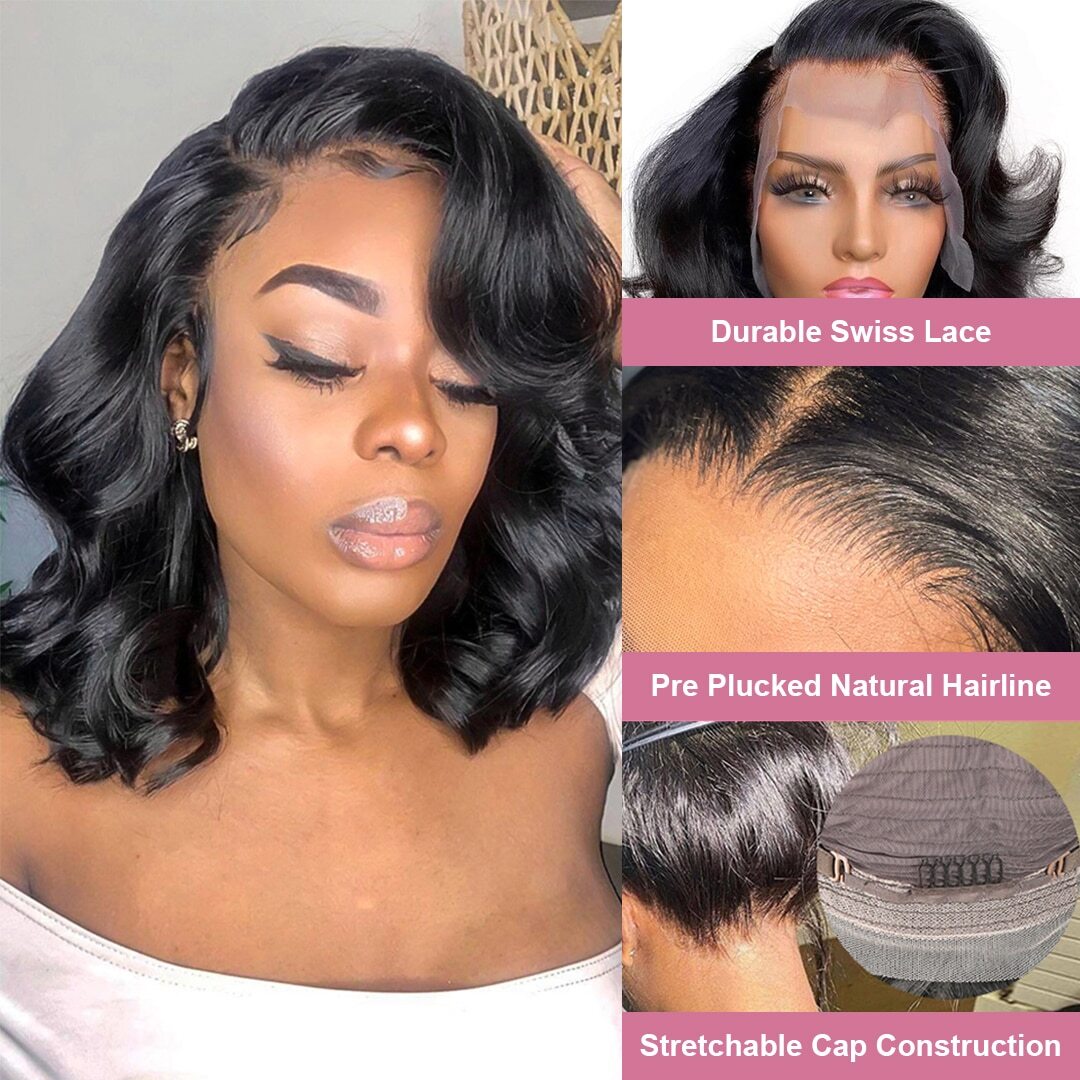 Body Wave Short Bob Wig 5×1 T Part Wig Deep Wave Frontal Wig Human Hair Wigs