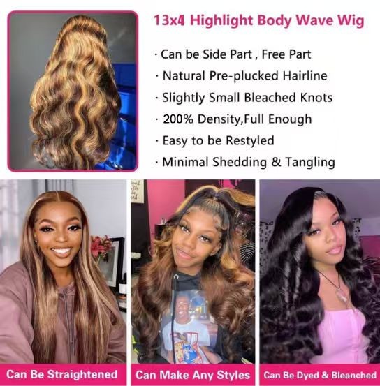 13×4 Body Wave Honey Blonde 200% Density Transparent Lace Wigs Human Hair