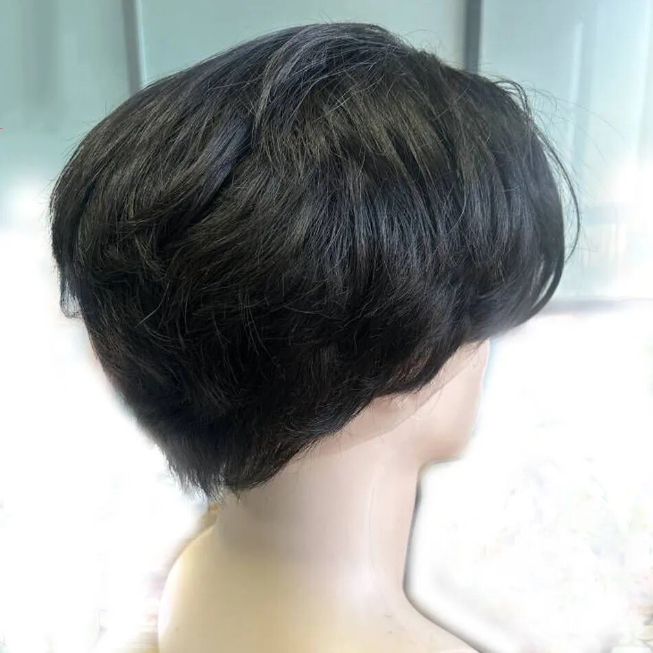 Side Part Human Hair Full Lace Wig For Men Short Cut Human Hair Wigs With Bangs