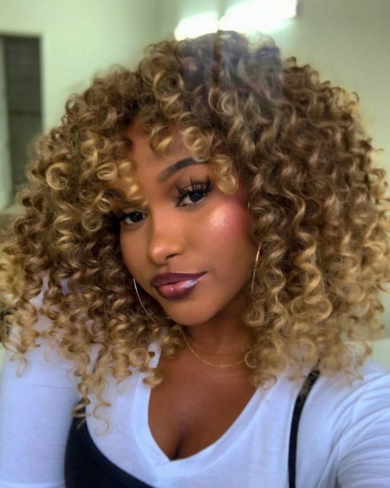 Women Short Blonde Afro Kinky Curly Wig Brown Mixd Blonde Wig Synthetic Hair Wig